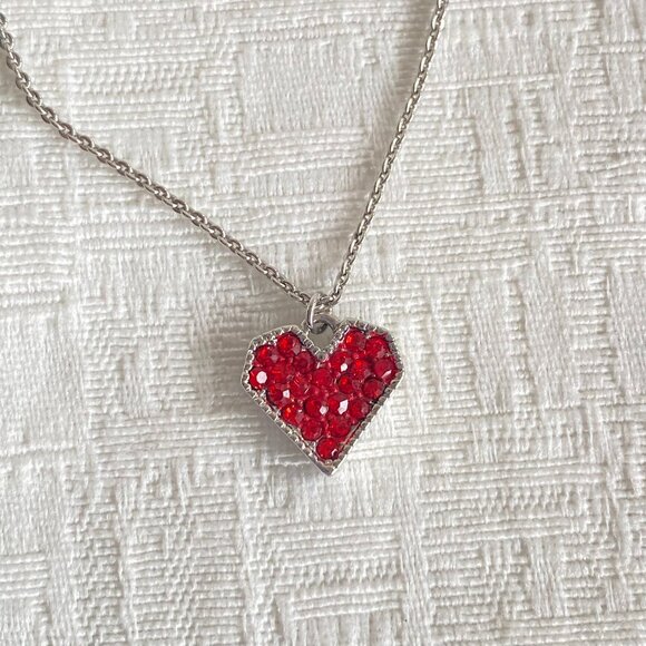 FAC Red Pave Crystal Heart Necklace Silver Tone NWT - Picture 2 of 8